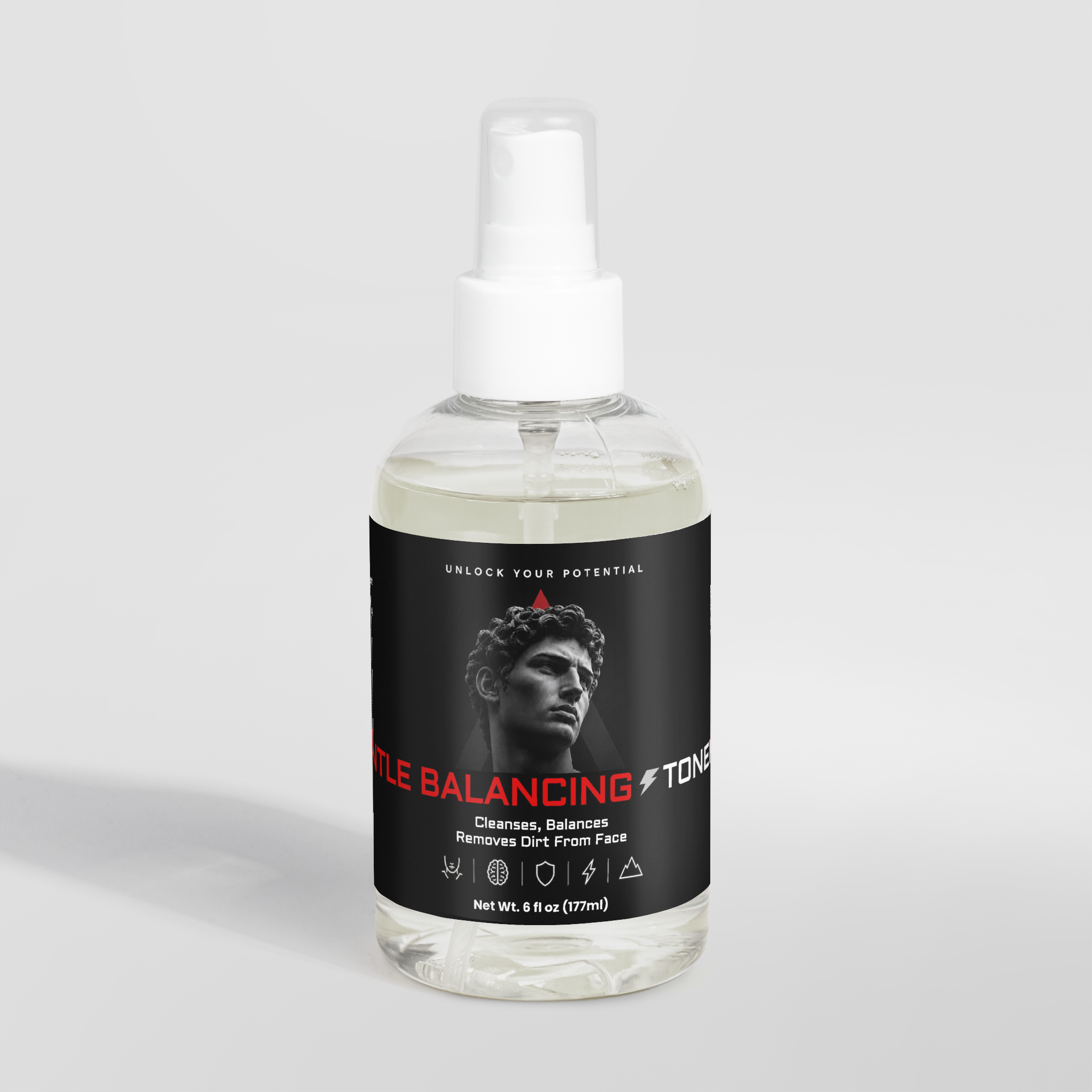 Gentle balancing toner bottle, side view
