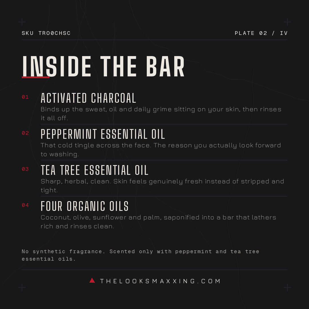 What is inside the charcoal soap, saponified organic oils, peppermint and tea tree essential oils, activated charcoal